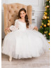 Long Sleeves Ivory Delicate Lace Tulle Flower Girl Dress